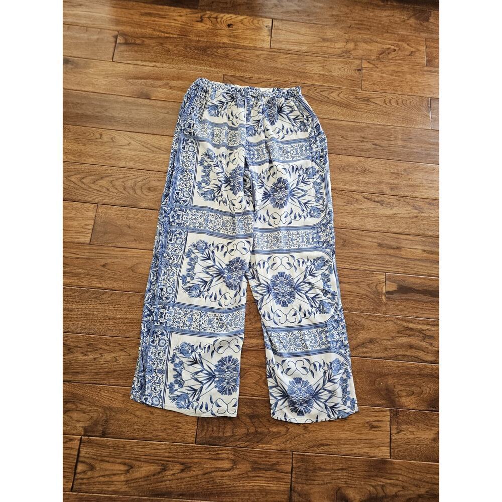JAASE Wide Leg Pants Women’s Size L Long Side Slits Blue Floral Boho NWT Travel - Picture 11 of 11